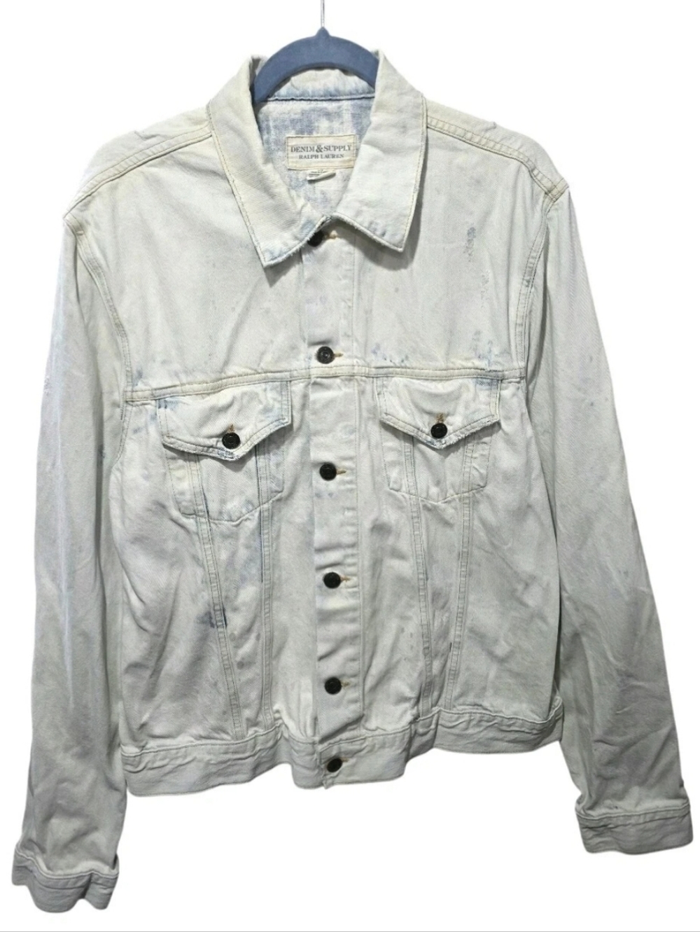 Denim & Supply RL Men's Painted Bison Jean Jacket Distressed Bleached Large